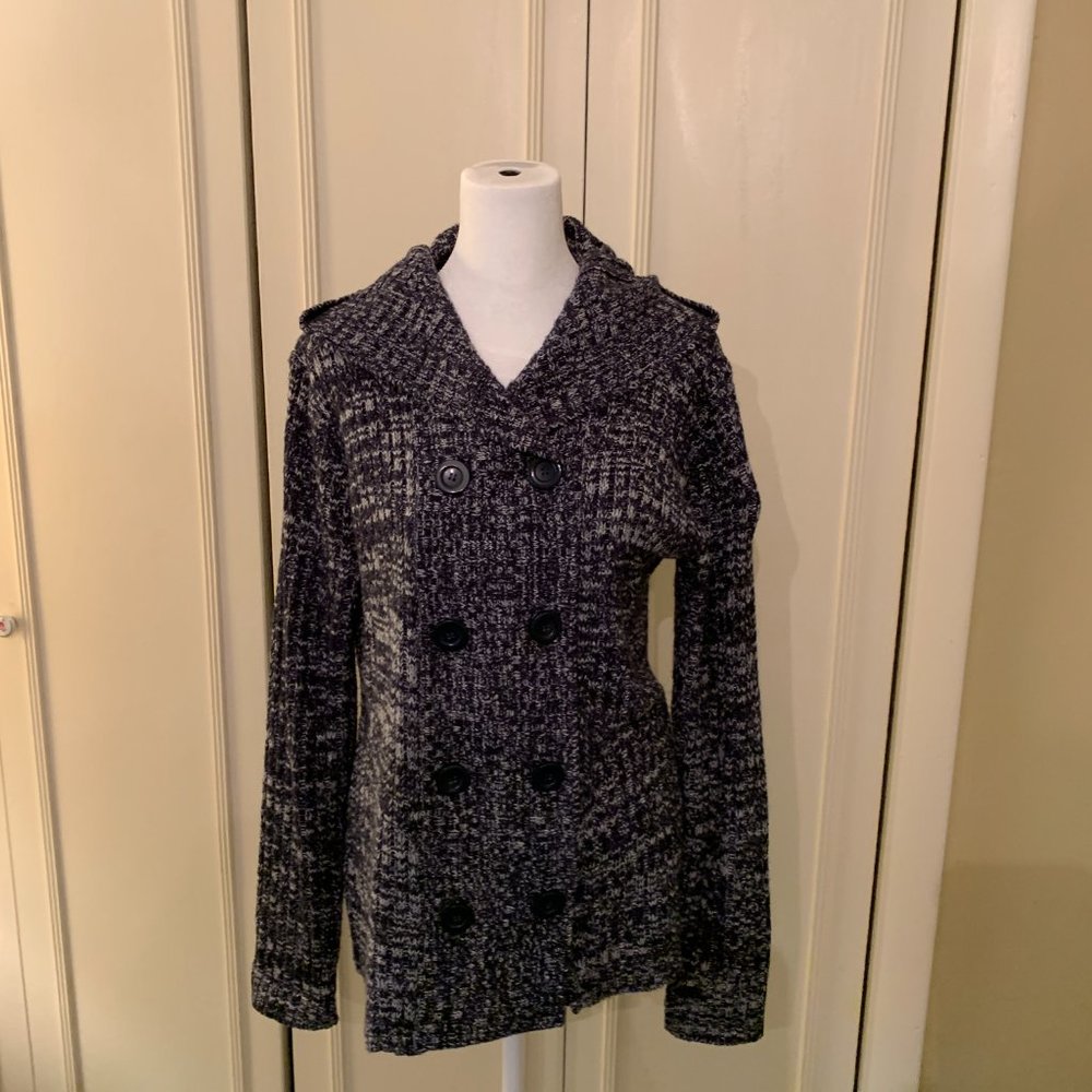 Sweater, Navy Marled Tweed, Size Large